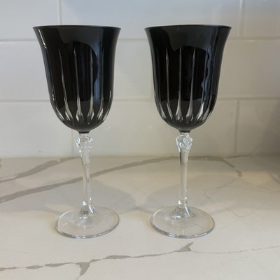 Stunning LE SIELLE Brigitta Black Crystal Cut Water Goblet - Discontinued - Pair