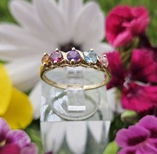 RING - 9ct Gold 5 Multi Gem Half Eternity Ring. Hallmarked. Size M. 