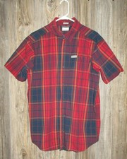 Columbia Regular Fit Shirt Mens Sz Medium Red Blue Plaid Light Weight Casual