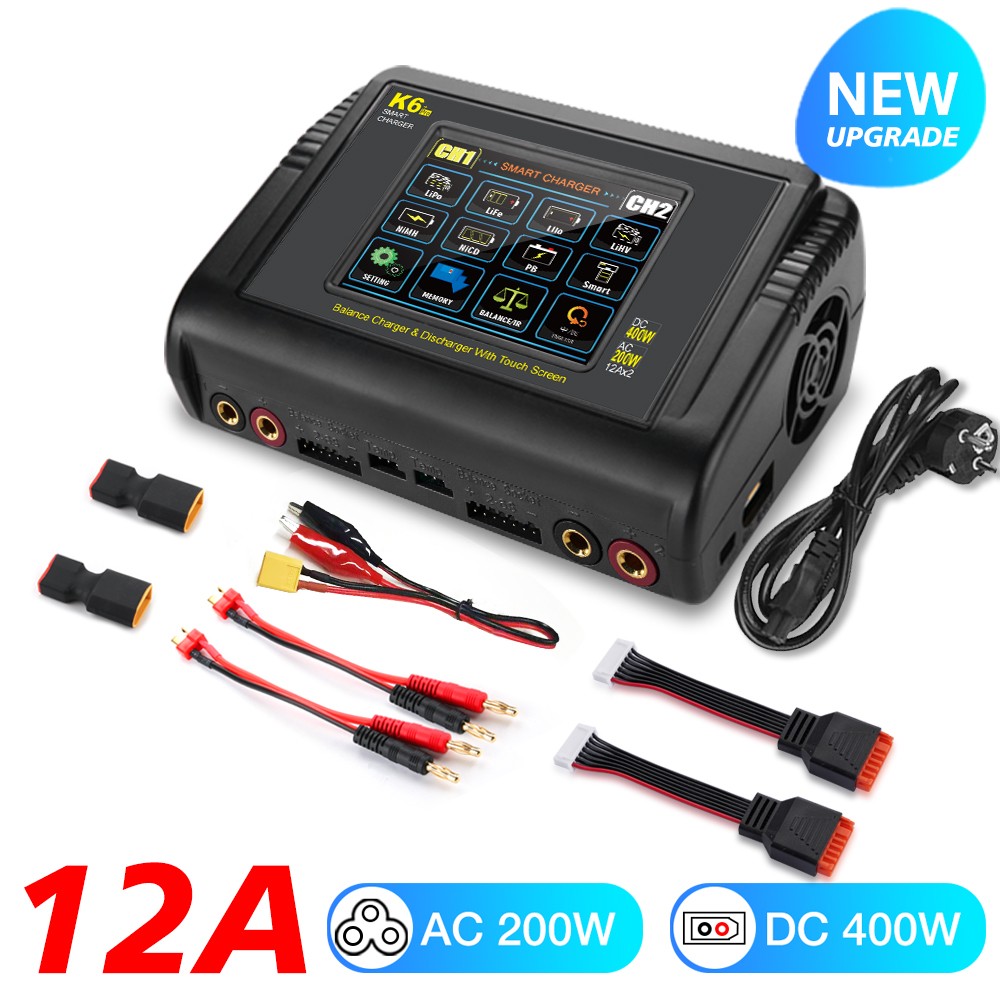 RC Lipo Battery Charger 200W AC/400W DC Dual Channel Touchscreen LCD RC Charger