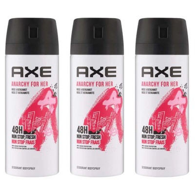 3-PACK Axe Anarchy For Her Deodorant Body Spray Women Rose Bergamot Scent 5 oz