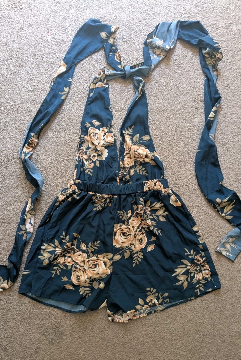 Women's Floral Print Deep V Neck Tie Back Sleeveless Romper Short Jumpsuit