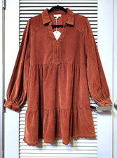 brick stone wash corduroy tiered collar dress XL