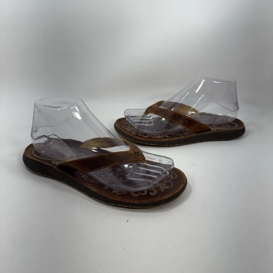Sandalias chanclas de cuero marrón Olukai Paniolo W para mujer talla 7/37 Foto 2 de 4