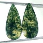 14.90Cts Natural Green Moss Agate Pear Pair Cabochon Loose Gemstone 12x26x3mm