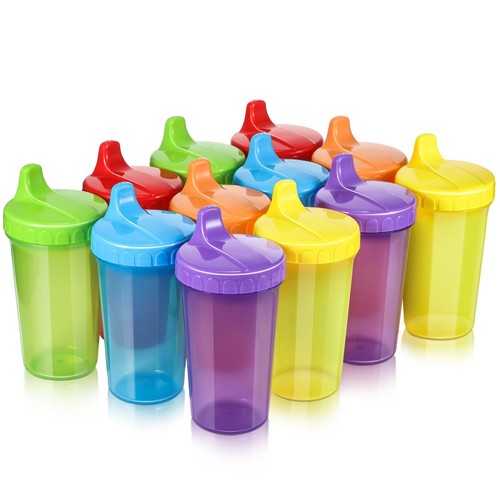 12 Pcs 10 oz Sippy Cups for Toddlers 1-3 No Spill Spout Cups with Lids Toddle...