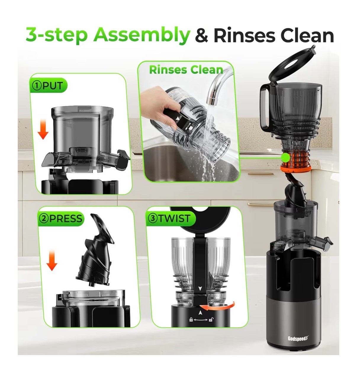 Juicer Machine - Cold Press for fruits and vegetables - High Juice Yield