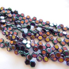 Two Hole Honeycomb 30 Beads - Jet Purple Iris - Czech Glass