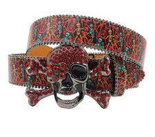 unisex skeleton belt with rhinestone skull buckle size 125cm 49in