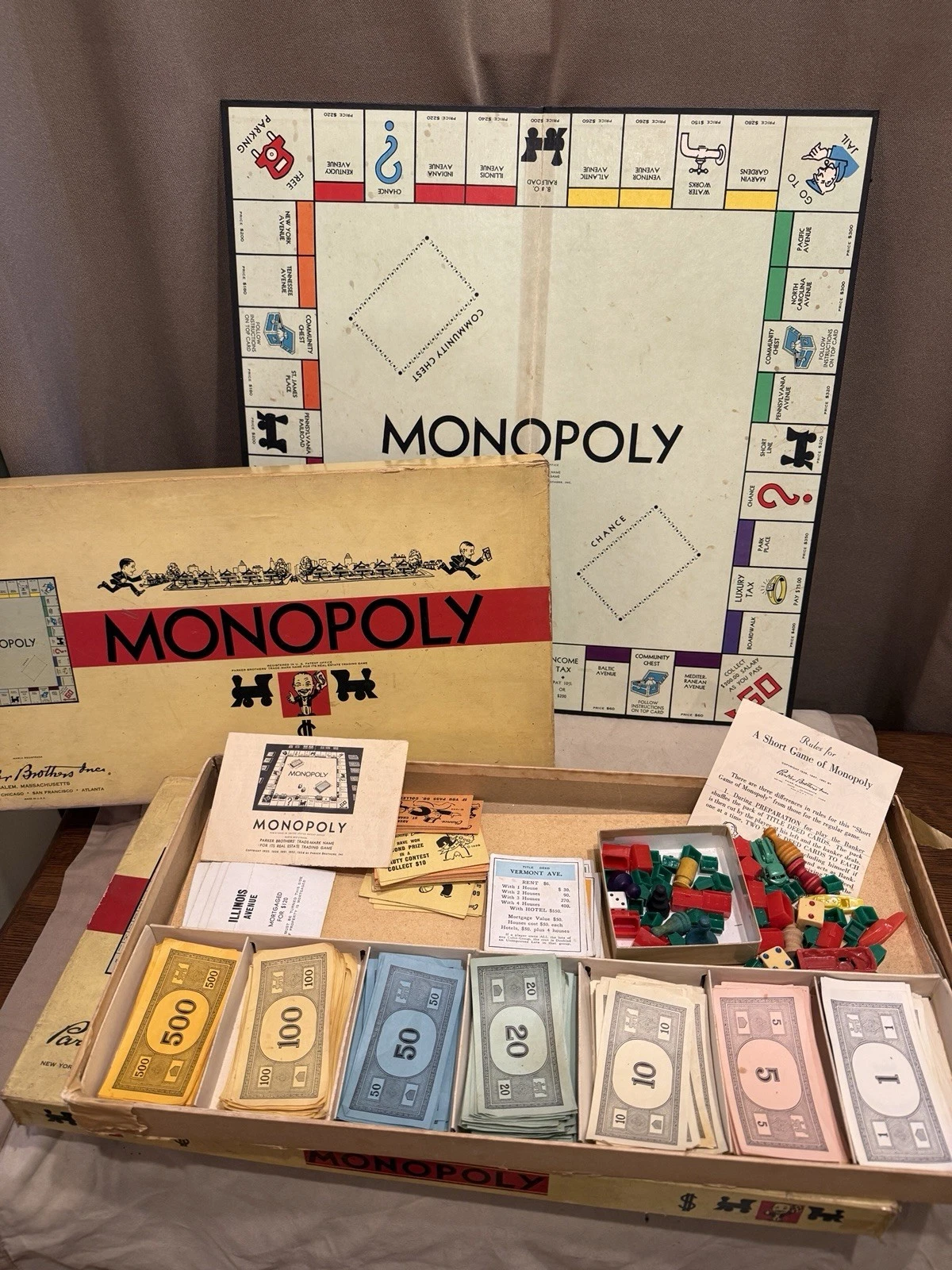 Vintage Monopoly 1954 Complete, Money, Houses, Property, Community Chest, Pieces