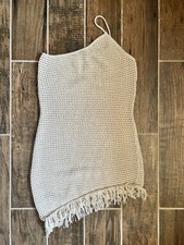 Reformation Beige Knit One-Shoulder Asymmetrical Fringe Hem Mini Dress, Size S