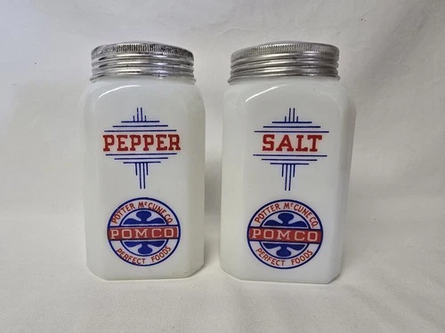 Vintage Hazel Atlas Milk Glass Shakers ~ Salt & Pepper, Potter McCune Co.  POMCO