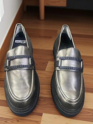 Marco Tozzi Womens Stylish and Comfortable Loafers Shoes Metallic Silver Size 8
