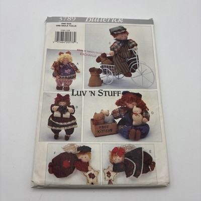 Butterick 3789 Rag Dolls w Teddy Kittens Puppies Sewing Pattern 1994