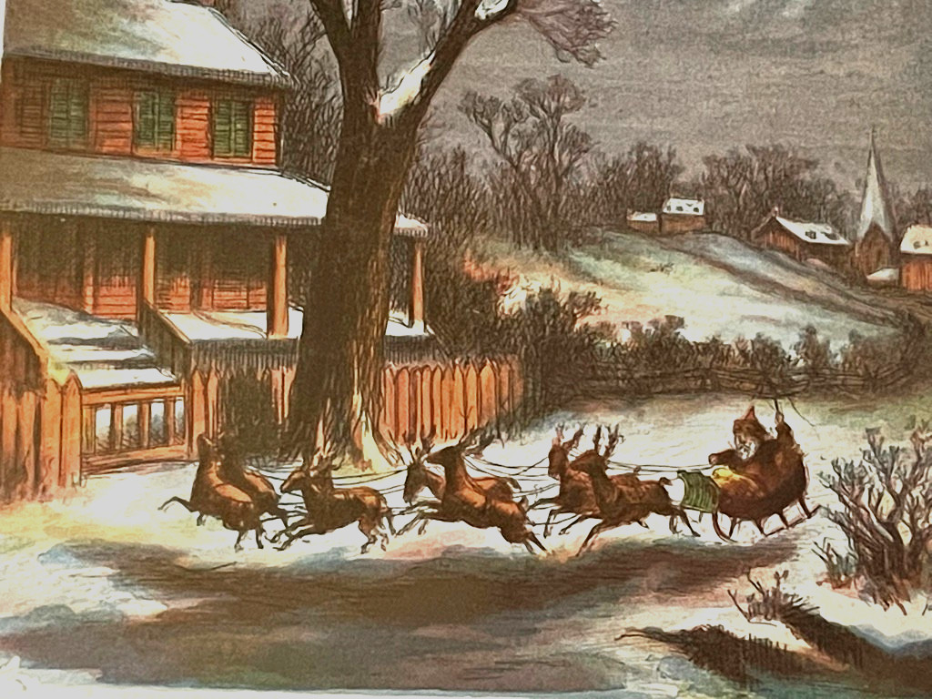 FRAMED 1869 SANTA CLAUS "NIGHT BEFORE CHRISTMAS" LITHOGRAPH BY THOMAS NAST