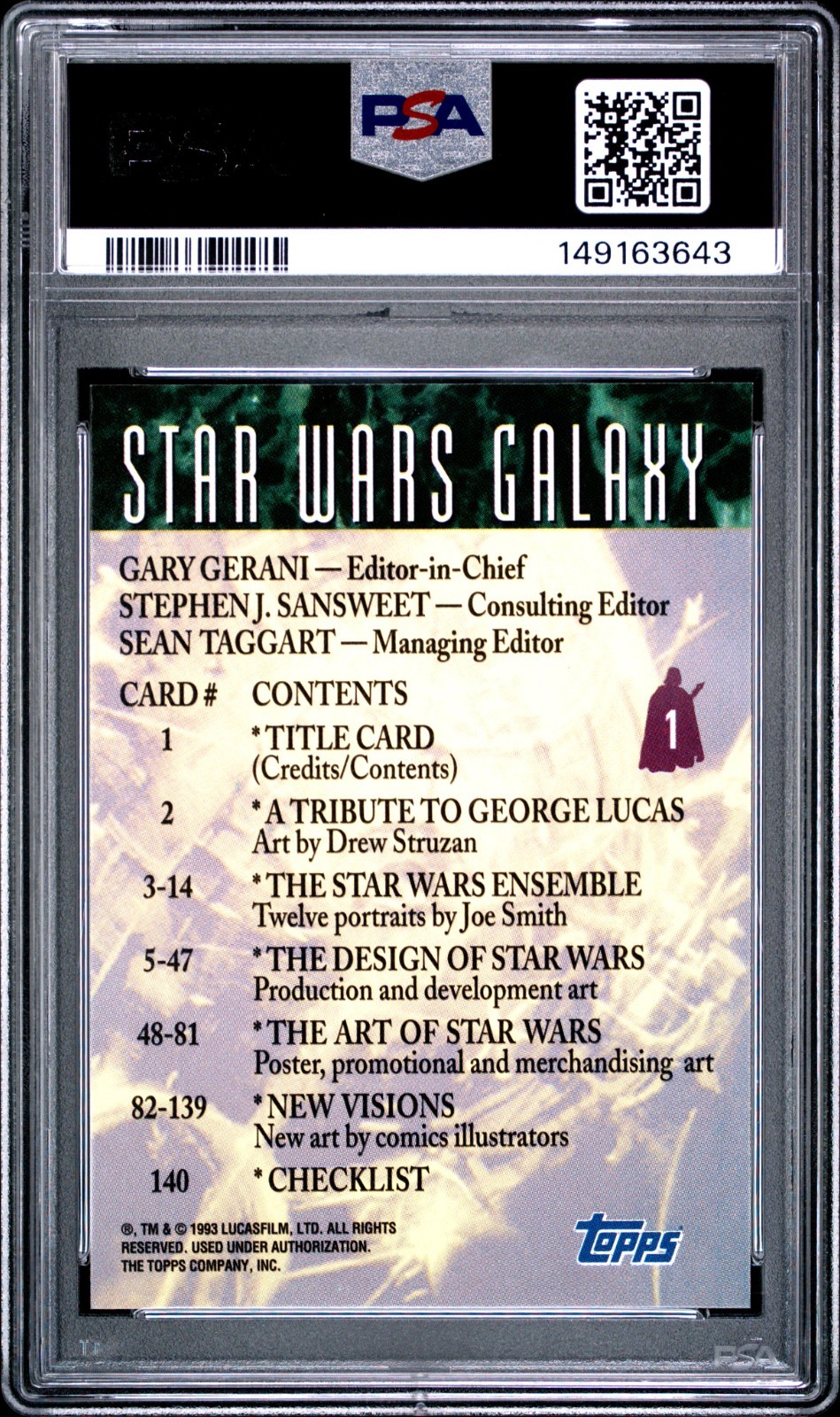 1993 Topps Star Wars Galaxy Card #1 Title Card Darth Vader PSA 9 view 2