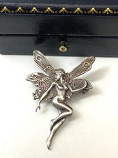 Vintage Art Nouveau Style Sterling Silver Fairy Brooch Lovely Detail Jewellery