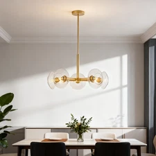 Gold 26'' Chandelier 5 Light Glass Shade Ceiling Pendant Island Fixture Kitchen