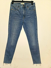 Madewell Womens High-Rise Skinny Blue Denim Jeans 5-Pocket Button Frayed