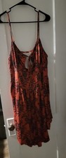 Women's PUNK Plus Size Printed Bust Ruched Cami Dress, Orange/Black, Size 2XL