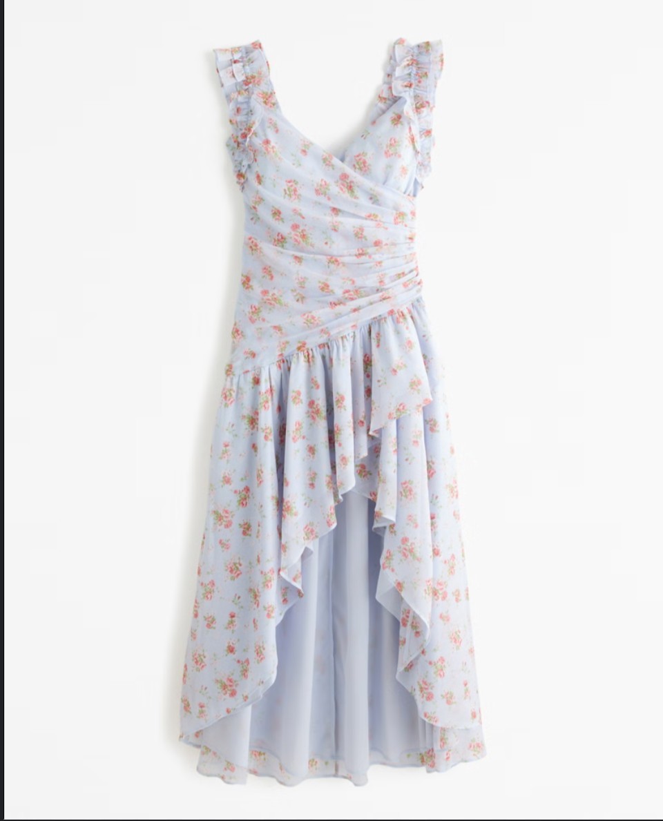 abercrombie asymmetrical ruched maxi dress & Fitch NEW S Floral Small Ruffle High Low Wedding Guest Off The Shoulder Draped neckline:Strapless Flattering strapless longer Age:9-12 Months