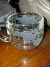 Vintage Nestle Mug Coffee Cup World Globe Map Glass 8 oz Clear (4) Four