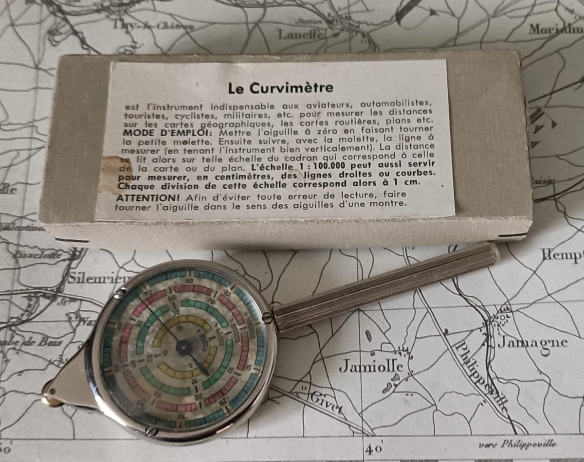 Ancien Curvimètre avec boussole mesure de distances sur
