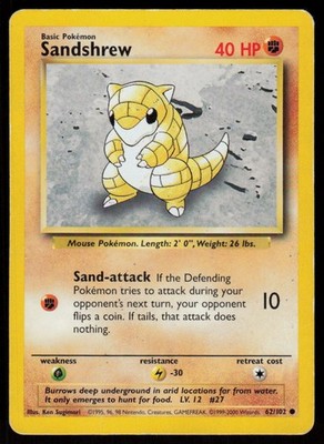 Sandshrew 62/102 Common Base Set Unlimited Pokemon Damaged