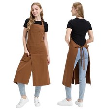 Split Apron with 3 Pockets,Unisex Pottery Apron with Adjustable One Size Brown