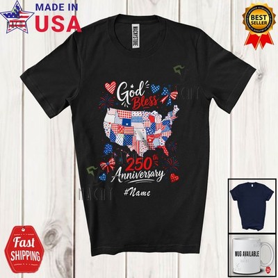 Custom Name God Bless 250th Anniversary; 4th Of July USA Maps Patriotic T-Shirt