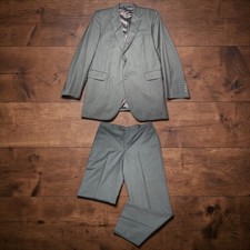 Jos A Bank Mens Suit 44L 2Pcs W38xL33 100 Wool Grey Pinstripe Business Formals