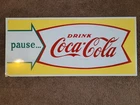 Vintage Coca Cola Fishtail Tin Sign 40" Pause Drink Coca Cola! Lot 2
