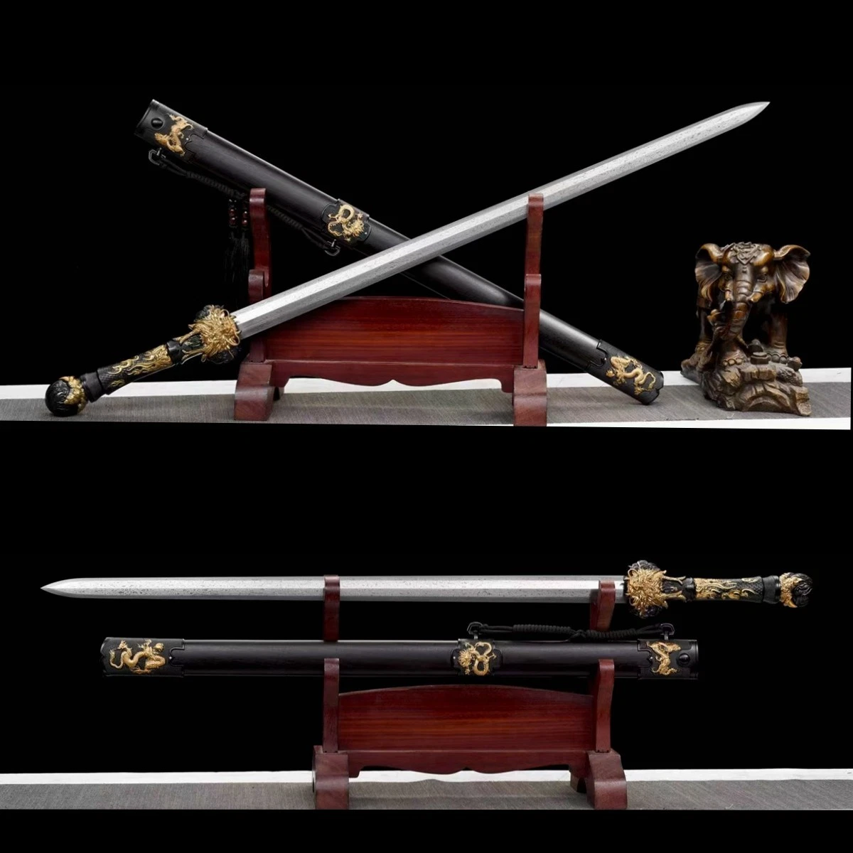 Handmade Sharp Chinese Dragon Sword Folded Damascus Steel Blade