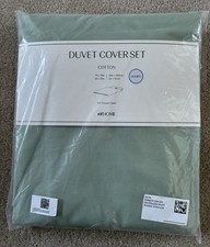H&M Sage Green Cotton Double Duvet & 2 X Pillowcases Bedding Set BNIP