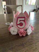 Birthday Crown / Hat, for small dog or cat, Pink, 5th Birthday    (AGE 5)