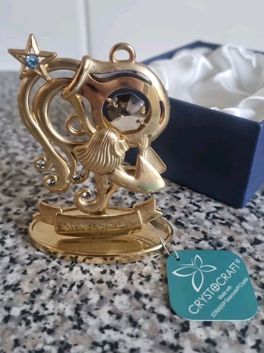 Crystocraft Aquarius Water with Swaroski Crystal, Gold Metal