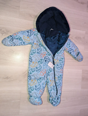 Nutmeg Animal Padded Pramsuit snowsuit 6-9 Pale Blue New