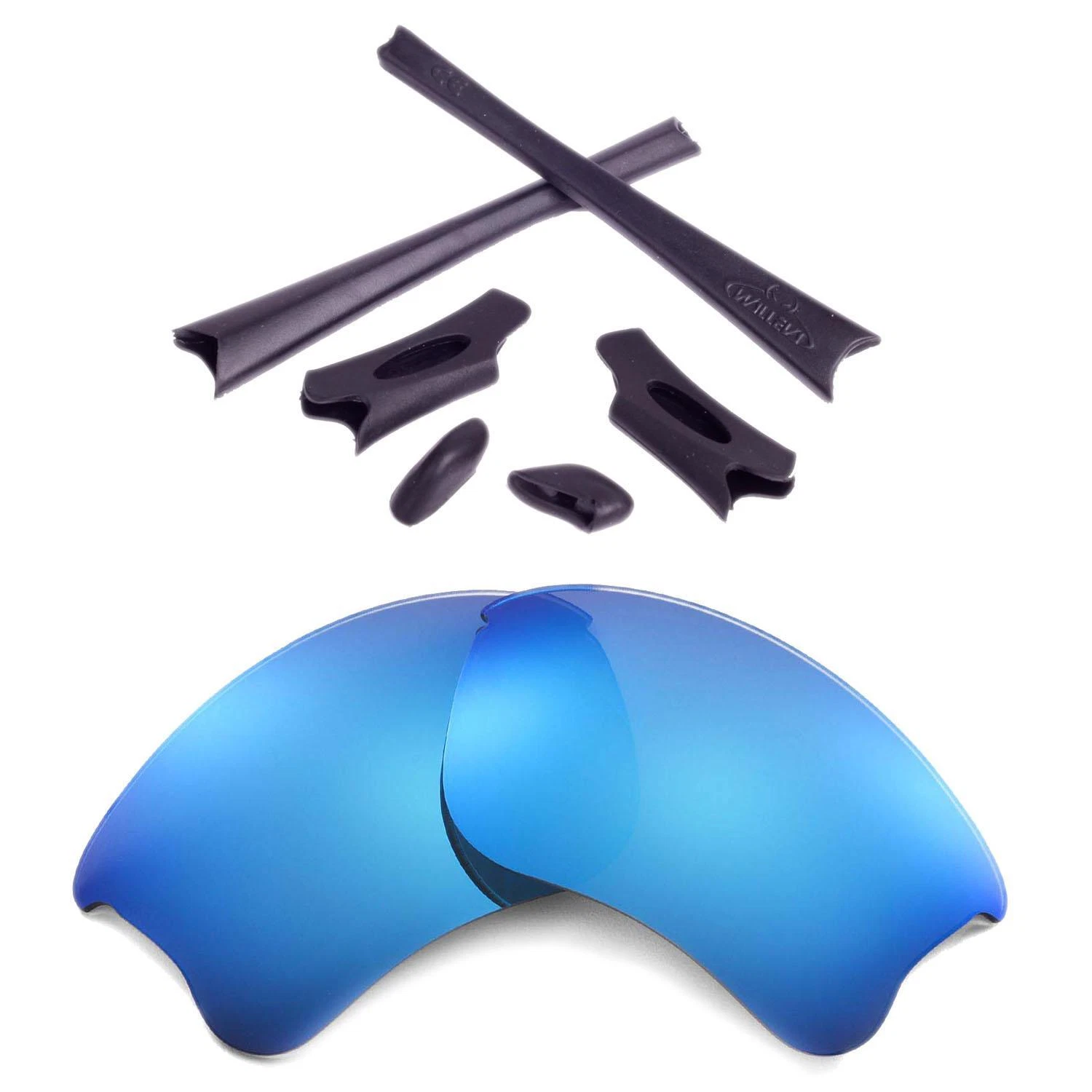 Walleva Ice Blue Polarized Lenses + Black Rubber Kit For Oakley Flak Jacket XLJ