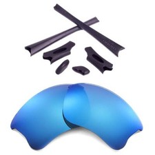 Walleva Ice Blue Polarized Lenses Black Rubber Kit For Oakley Flak Jacket XLJ