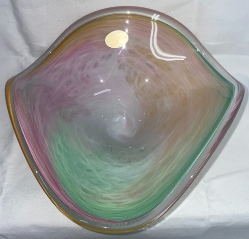 Murano Glass Ware Fruit Bowl 9x9" diam Hand Blown Italy Center Piece - Picture 5 of 11