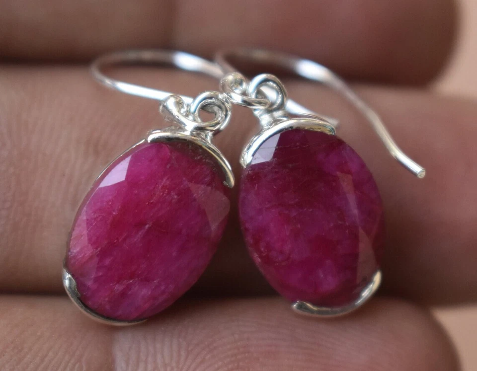 Valentine's Day Ruby Gemstone 925 Sterling Silver Handmade Earring U-3 - Image 2 of 4