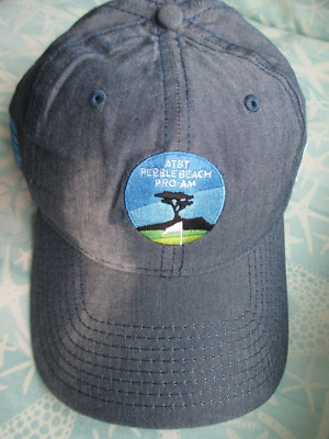 AT&T Logo Pebble Beach Hat Pro AM Golf Cap Soft Blue Fabric Adjustable Loop