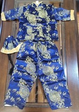 Chinese Traditional Costume for Boys - Bright Blue and Gold Patterns