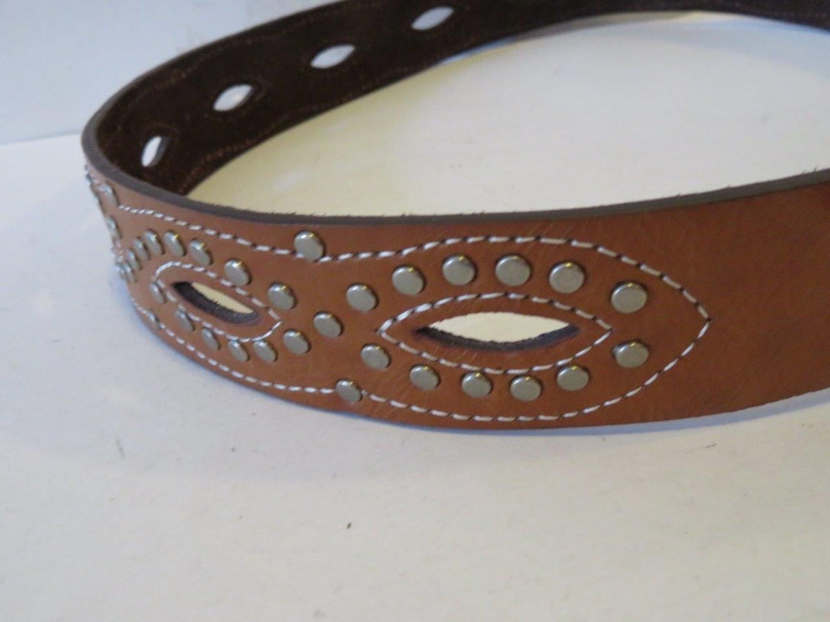 WOMENS SHAG LEATHER BROWN BRUSHED NICKEL STUDS BOHEMIAN BELT  display picture 2