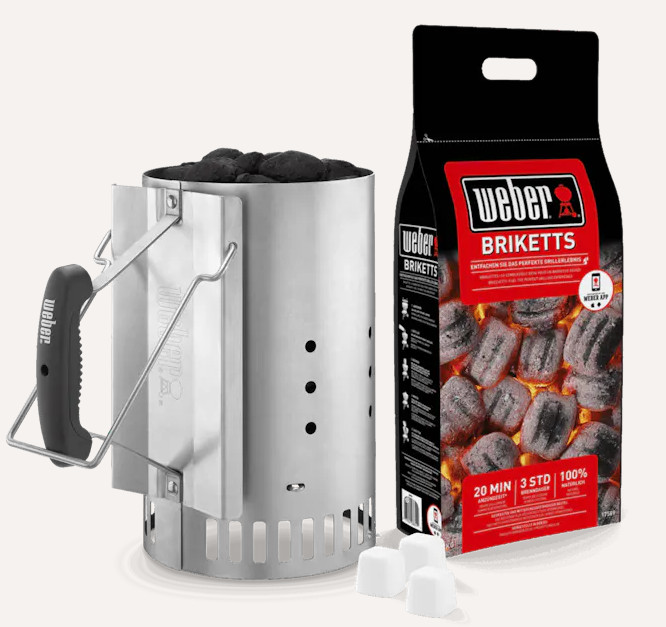 Kit Accensione Rapida Weber 17631 Ciminiera Acciaio e Bricchetti BBQ