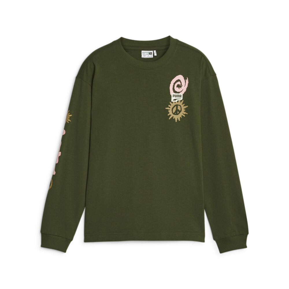 Футболка с круглым вырезом и длинными рукавами Puma Downtown Graphic Youth для мальчиков, зеленые повседневные топы 621