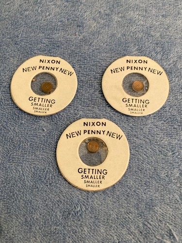3 Vintage Nixon Penny Small Tiny Collectible Getting Smaller Novelty Coins Lot