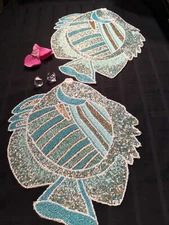COASTAL Beaded Placemats 2 PC Set Nautical Fish centerpiece, chargers