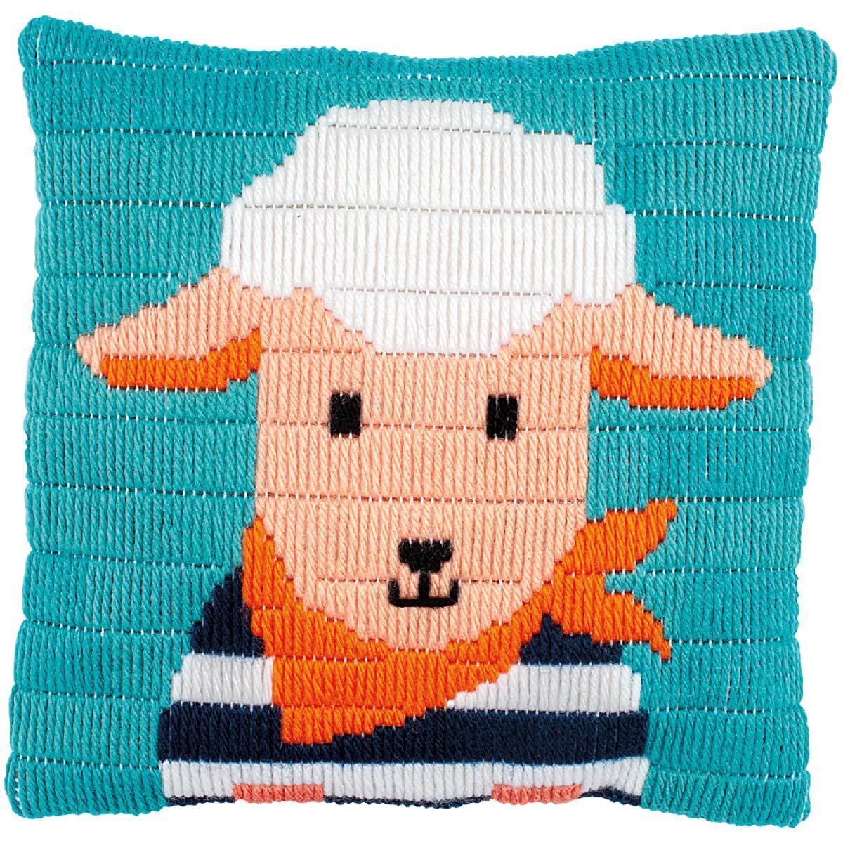 Vervaco stamped long stitch kit cushion ""Kleines Lamm"", 25x25cm, DIY
