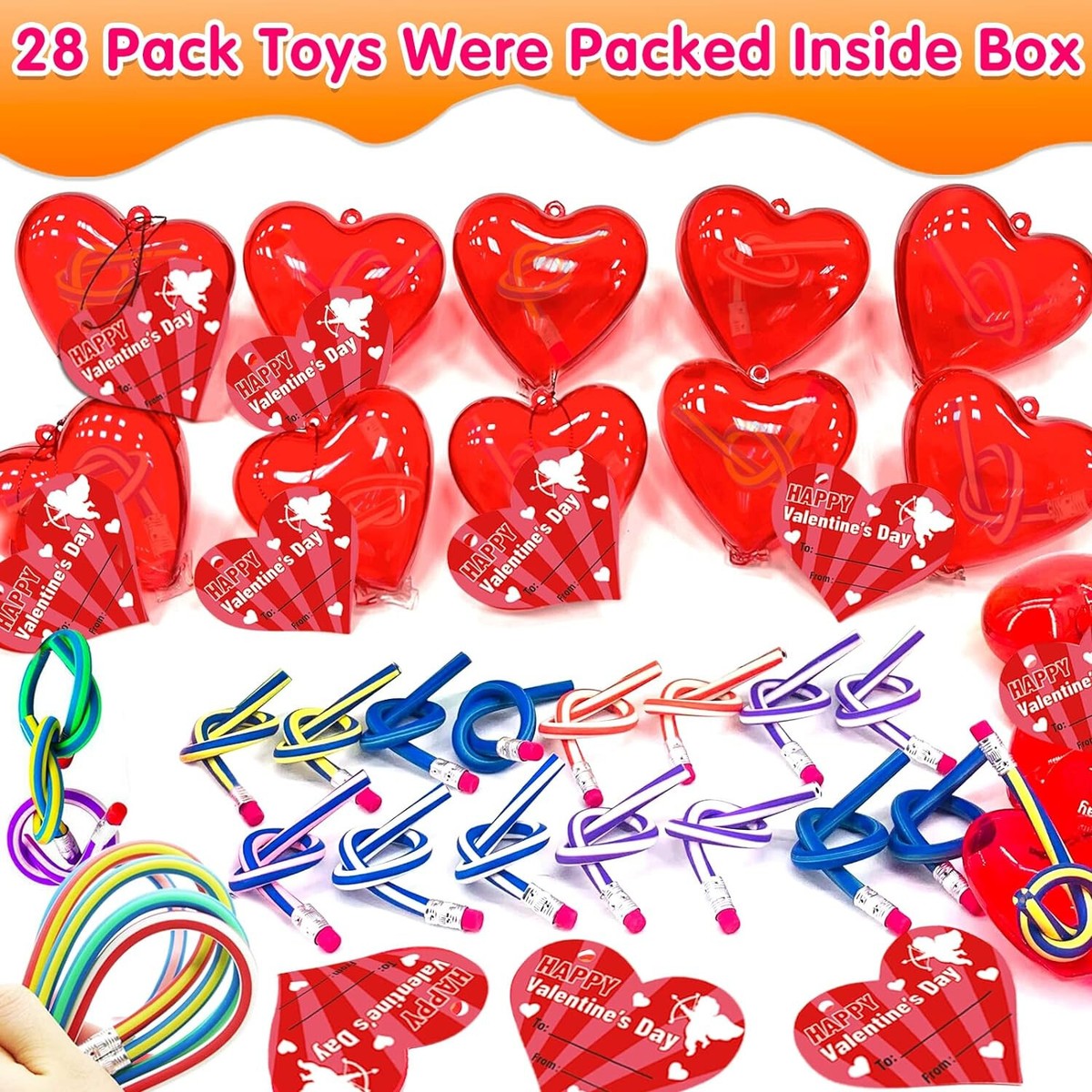 new in box Filled Heart Box qty. 28 Pack Valentines card, bendy